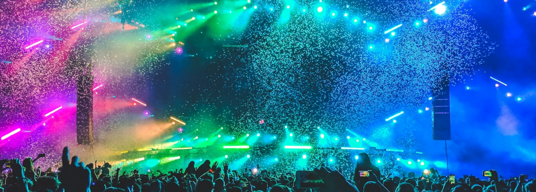 Concert crowd with atmospheric lighting