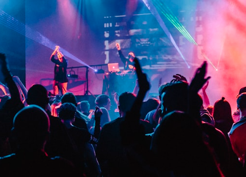 Concert audience with raised hands