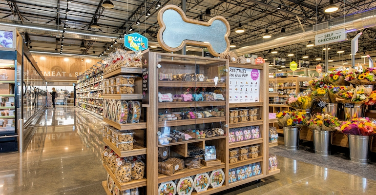 Pet supplies on shelves